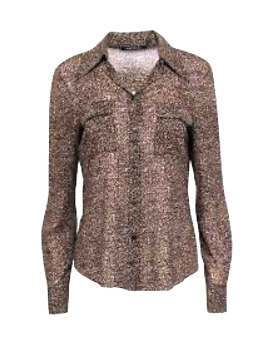 Elie Tahari Brown & Cream Multi-Print Button Down Silk Blend Shirt - Classy